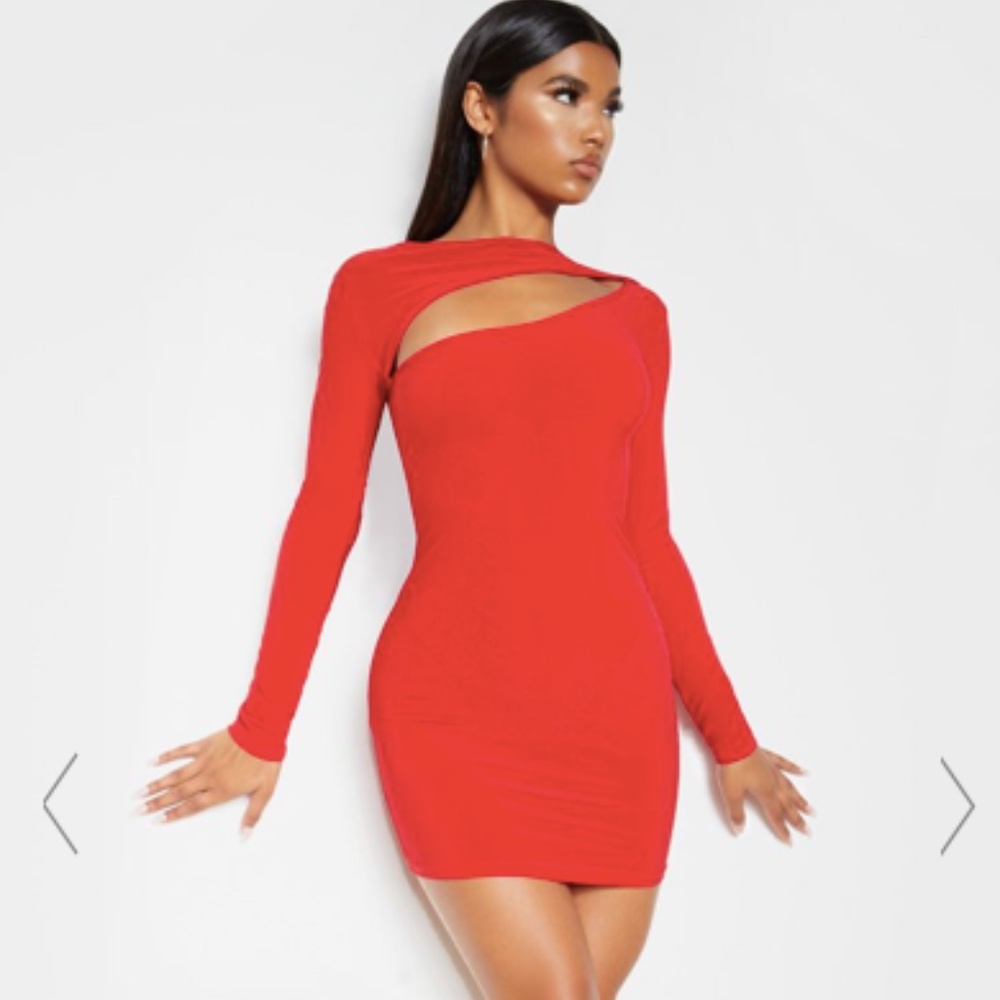 Red body con mini dress